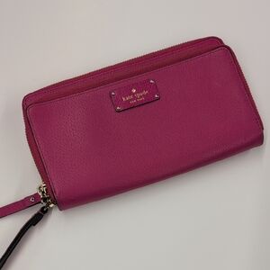 Kate Spade Carryall Wristlet Wallet Double Zip Clutch Continental Hot Pink